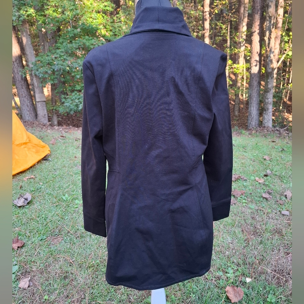 WHBM Asymetrical Moto Style Stretch Long Blazer Jacket Size 12 Black - Picture 6 of 9